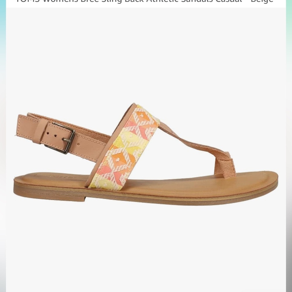 Toms Women’s Bree Strappy Sandal Chevron Embroidered Orange/ Yellow White Size 6